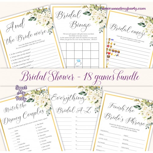 Ivory roses Bridal Shower games bundle,Cream flowers Bridal Shower games package,(123)